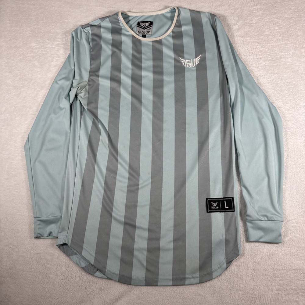 SU Size Up Large Blue Vertical Stripe‎ Long Sleeve Soccer Style Jersey Futbol